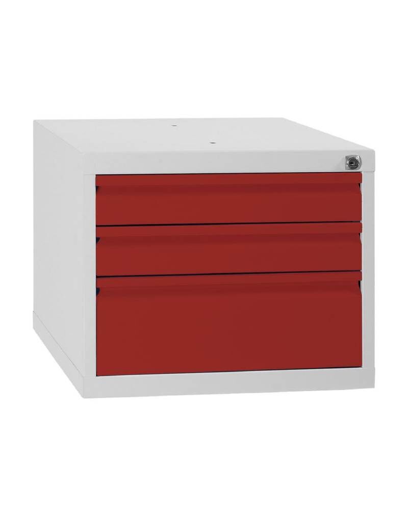 Lüllmann Schubladenmodul 3 Schubladen 380 x 460 x 550 mm lichtgrau in feuerrot Produktbild Lüllmann Schubladenmodul 3 Schubladen 380 x 460 x 550 mm lichtgrau in feuerrot