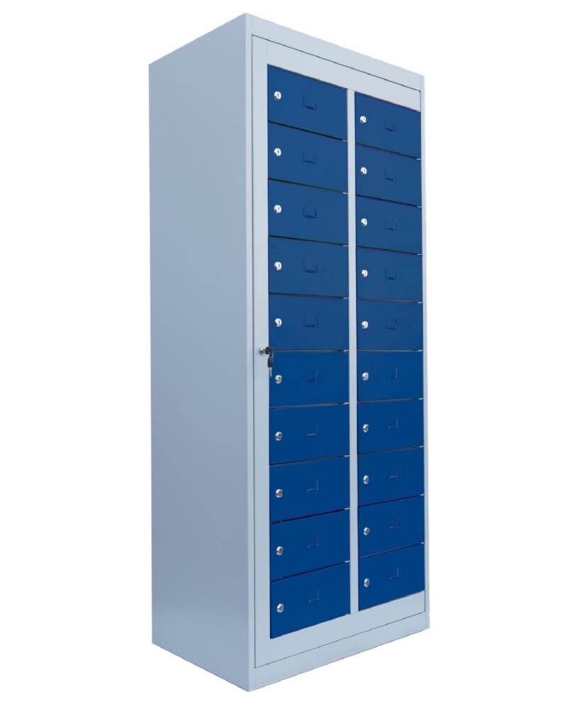 Lüllmann Verteilerschrank 2 Abteile 20 Fächer 1800 x 740 x 500 mm lichtgrau enzianblau Produktbild Lüllmann Verteilerschrank 2 Abteile 20 Fächer 1800 x 740 x 500 mm lichtgrau enzianblau