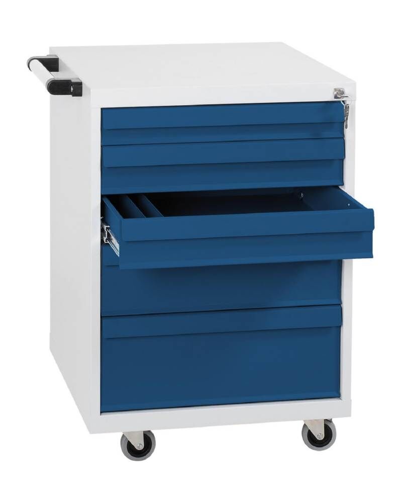 Lüllmann Werkstattwagen 5 Schubladen 840 x 555 x 600 mm lichtgrau mit enzianblau Produktbild Lüllmann Werkstattwagen 5 Schubladen 840 x 555 x 600 mm lichtgrau mit enzianblau
