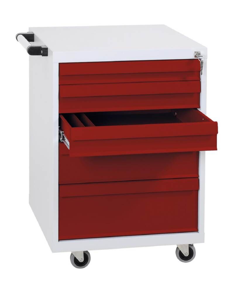 Lüllmann Werkstattwagen 5 Schubladen 840 x 555 x 600 mm lichtgrau mit feuerrot Produktbild Lüllmann Werkstattwagen 5 Schubladen 840 x 555 x 600 mm lichtgrau mit feuerrot