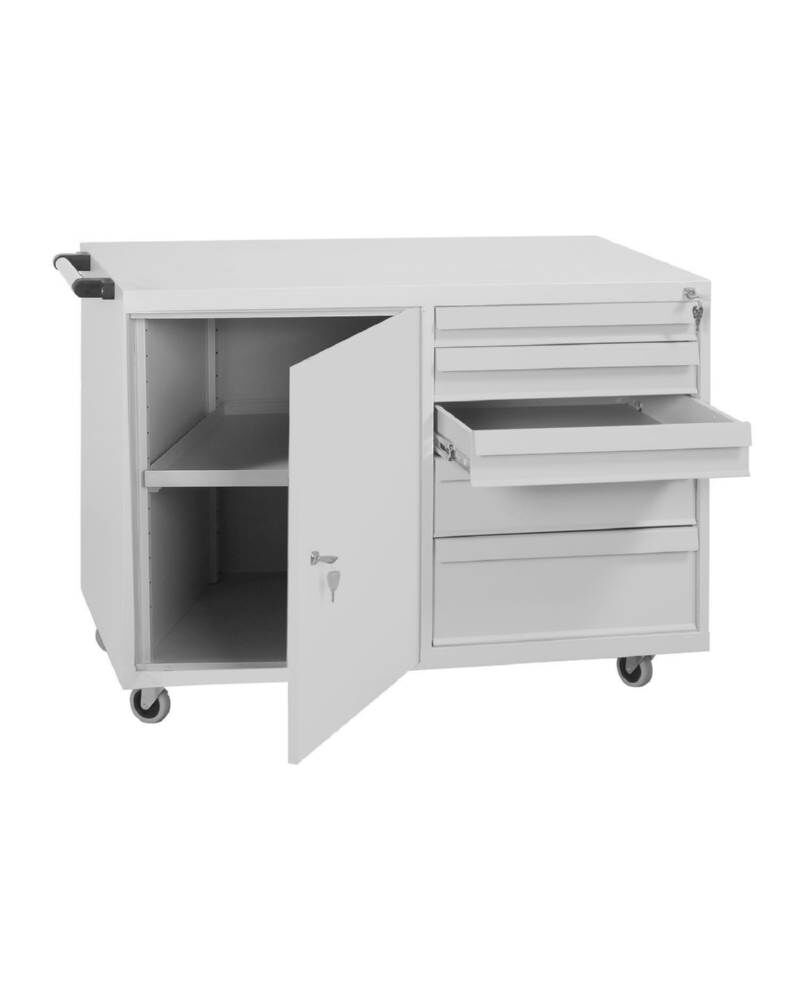 Lüllmann Werkstattwagen 5 Schubladen rechts Flügeltür links lichtgrau 840 x 1090 x 600 mm Produktbild Lüllmann Werkstattwagen 5 Schubladen rechts Flügeltür links lichtgrau 840 x 1090 x 600 mm