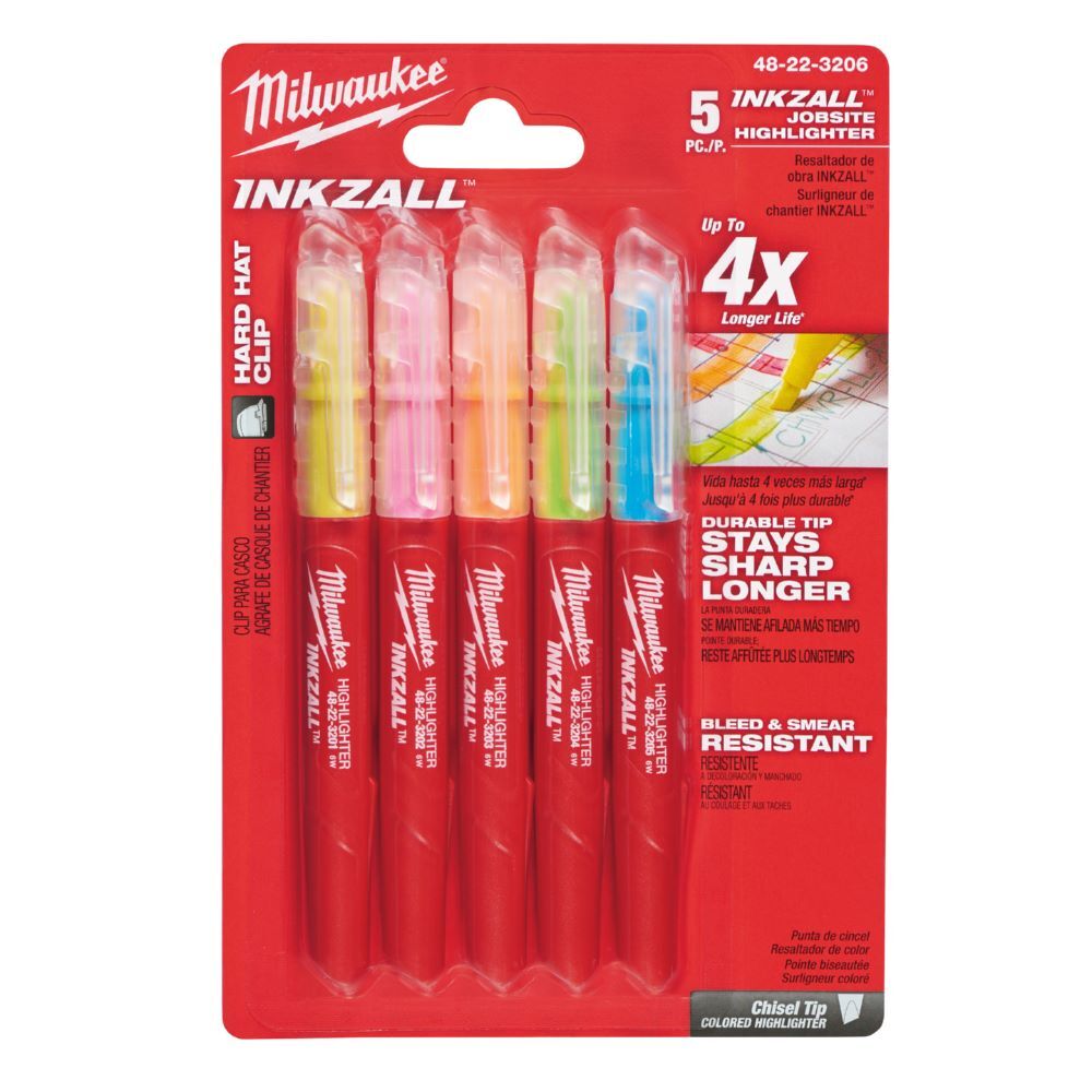 Milwaukee INKZALL Leuchtmarker Set 5-teilig blau grün gelb orange pink Produktbild Milwaukee INKZALL Leuchtmarker Set 5-teilig blau grün gelb orange pink