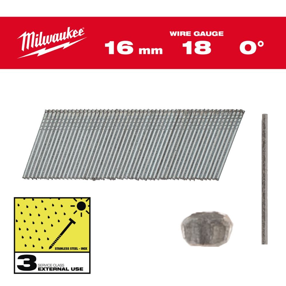 Milwaukee Elektrowerkzeuge Stauchkopf Nägel 18 Gauge für M18CN18GS 1,05 x 1,25 x 16 mm Edelstahl Produktbild Milwaukee Elektrowerkzeuge Stauchkopf Nägel 18 Gauge für M18CN18GS 1,05 x 1,25 x 16 mm Edelstahl