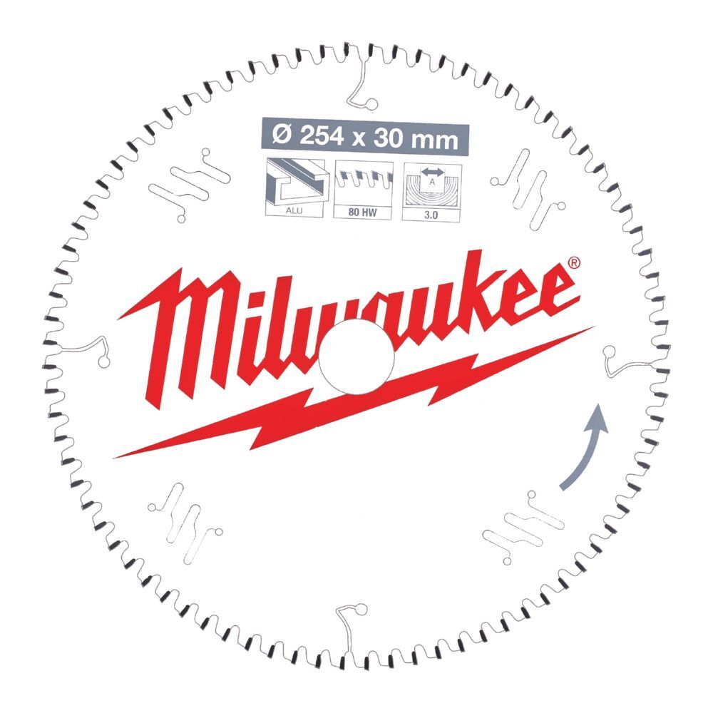 Milwaukee Sägeblatt Alu 254/30 mm 80 Zähne Flachtrapezzahn negativ Produktbild Milwaukee Sägeblatt Alu 254/30 mm 80 Zähne Flachtrapezzahn negativ