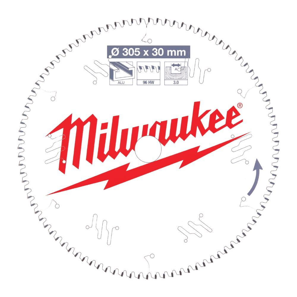 Milwaukee Sägeblatt Alu 305/30 mm 96 Zähne Flachtrapezzahn negativ Produktbild Milwaukee Sägeblatt Alu 305/30 mm 96 Zähne Flachtrapezzahn negativ