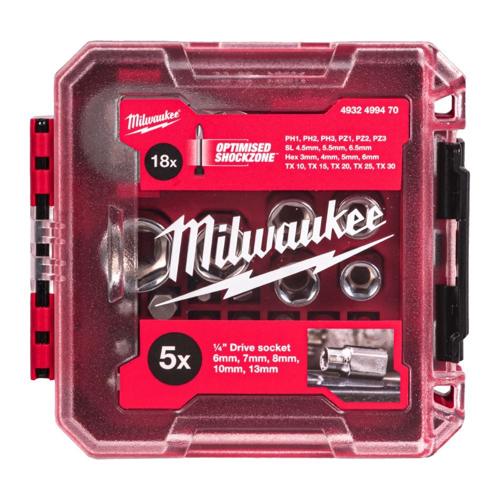 Produktbild Milwaukee Ratsche 1/4 Zoll Standard Steckschlüsseleinsätze und Bit-Set metrisch 25 teilig