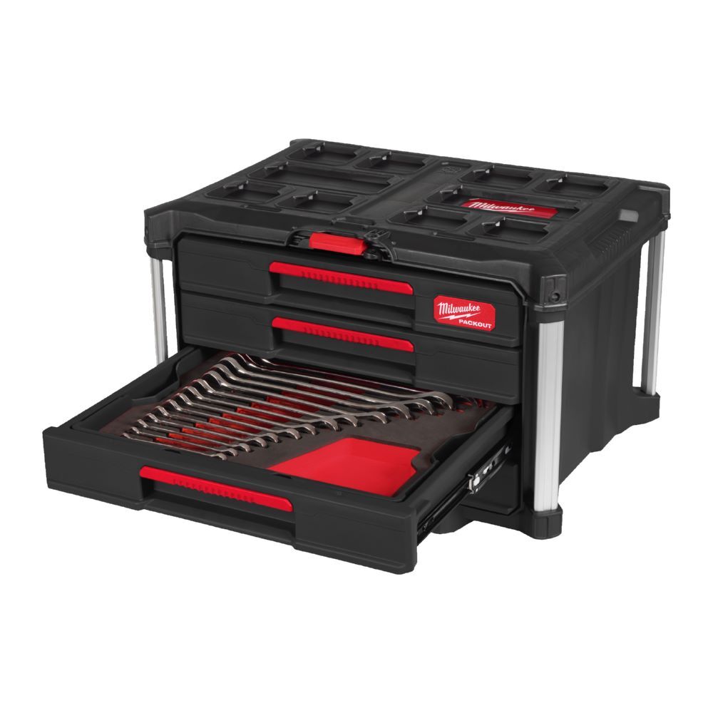 Produktbild Milwaukee MAX BITE Ringmaulschlüssel Set 62-teiliges Set im PACKOUT Koffer mit Schubladen