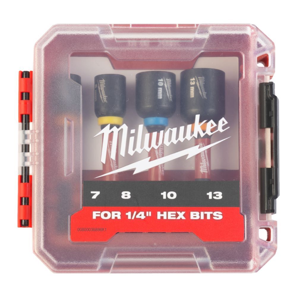 Milwaukee Elektrowerkzeuge SHOCKWAVE Steckschlüssel 1/4 Zoll Set 4 teilig 7 8 10 13 mm in Kassette Produktbild Milwaukee Elektrowerkzeuge SHOCKWAVE Steckschlüssel 1/4 Zoll Set 4 teilig 7 8 10 13 mm in Kassette