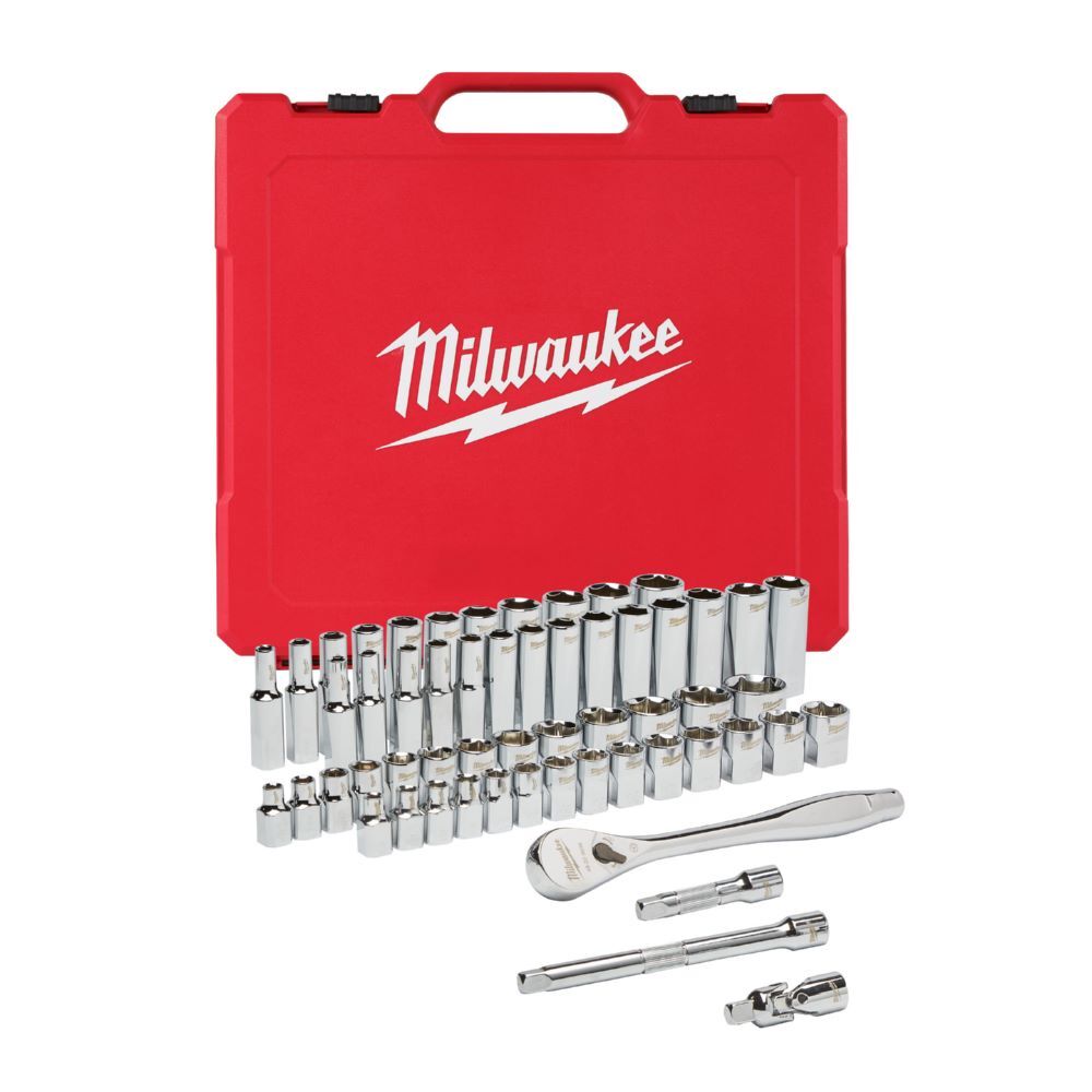 Milwaukee Ratschen und Nusssatz 3/8 Zoll imperial und metrisch 56 Teile Produktbild Milwaukee Ratschen und Nusssatz 3/8 Zoll imperial und metrisch 56 Teile