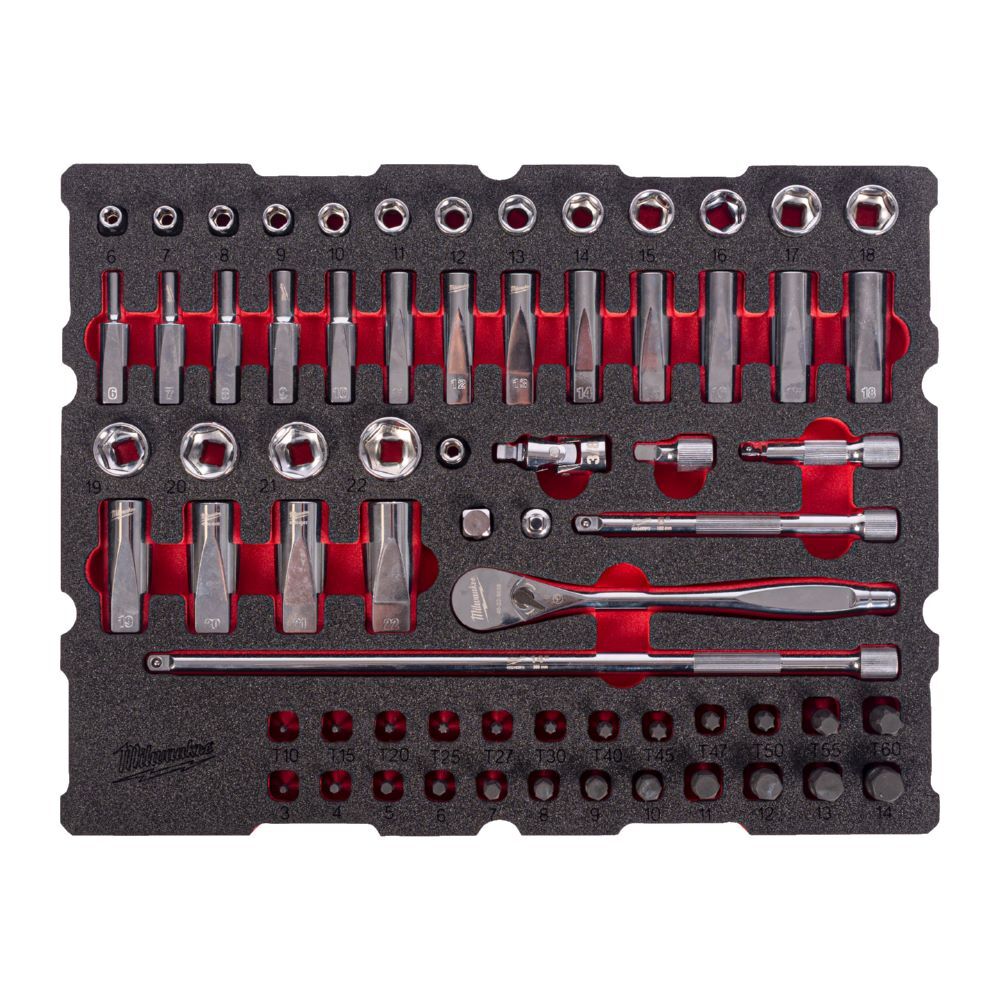 Produktbild Milwaukee Ratsche und Steckschlüsseleinsätze 3/8 Zoll Einlage 67-teilige Einlage
