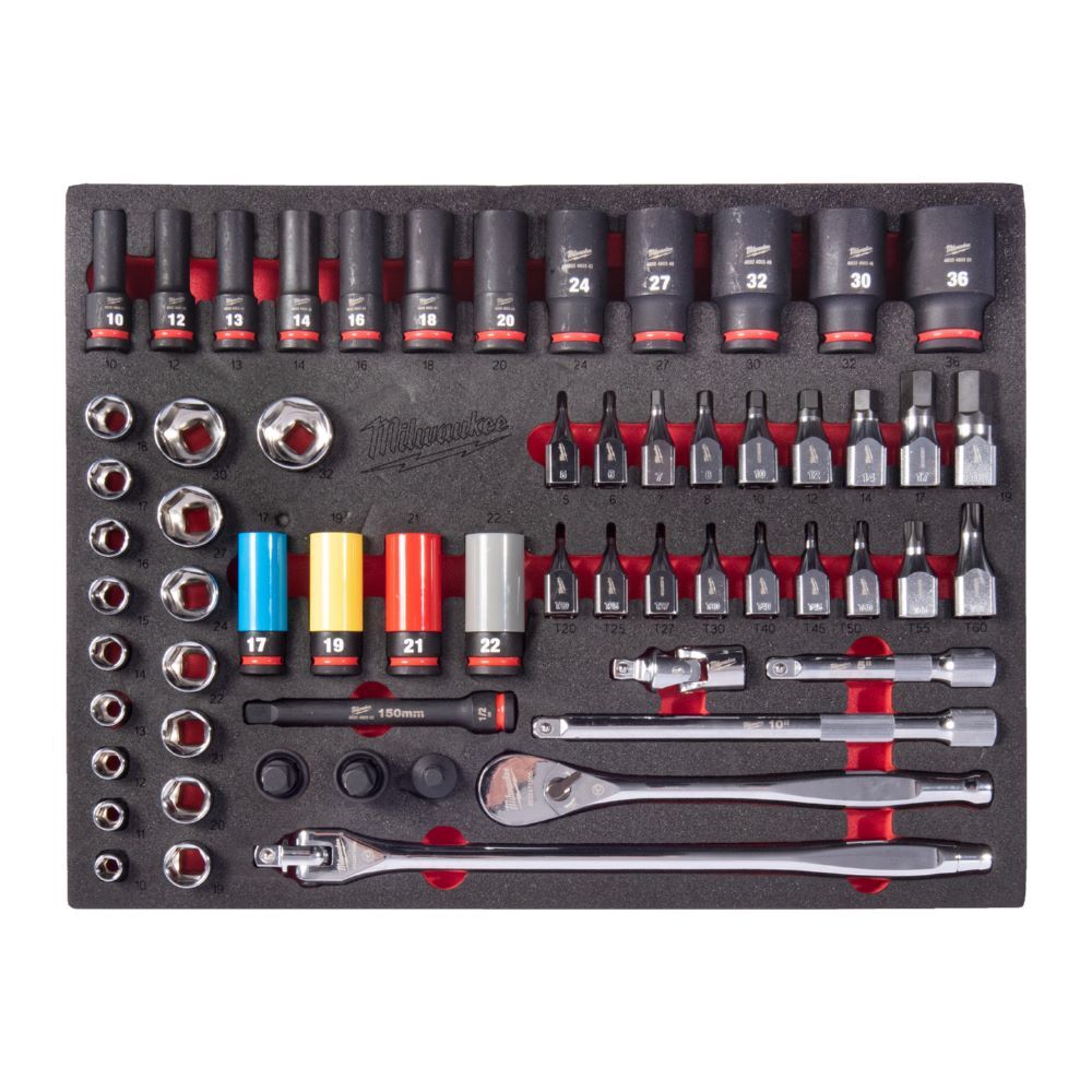 Produktbild Milwaukee 1/2 Zoll Ratschen und SHOCKWAVE Schlagnuss Einlage 60-teilig