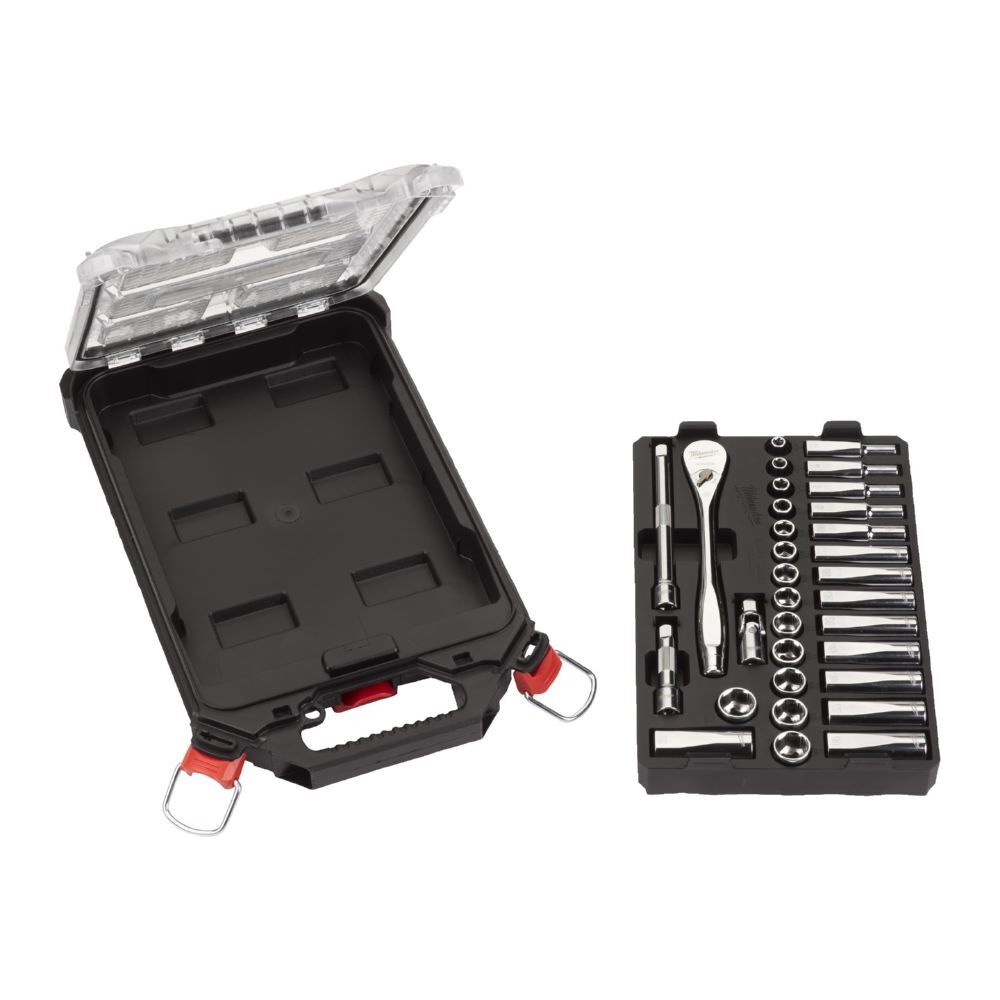 Milwaukee Ratschen- und Steckschlüsseleinsatz Set 3/8 Zoll metrisch 32 teilig Milwaukee Ratschen- und Steckschlüsseleinsatz Set 3/8 Zoll metrisch 32 teilig