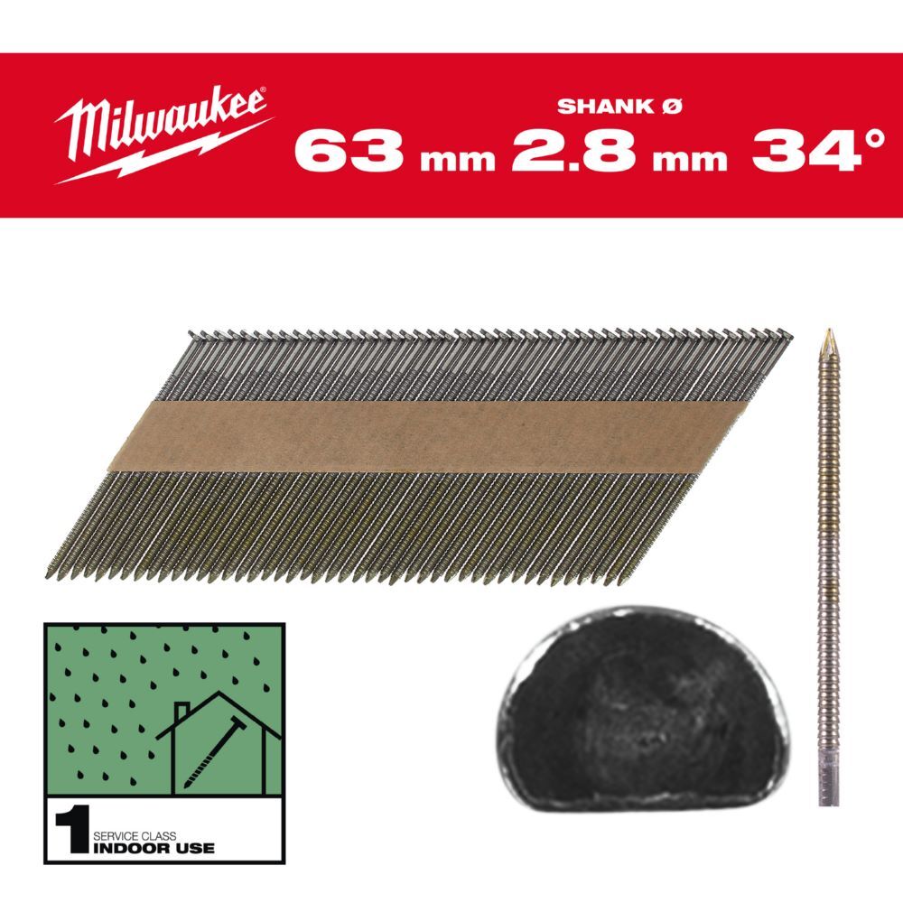 Milwaukee Elektrowerkzeuge Ringschaft blank D Kopf Nägel für M18FFN 7,4 x 2,8 x 63 mm Produktbild Milwaukee Elektrowerkzeuge Ringschaft blank D Kopf Nägel für M18FFN 7,4 x 2,8 x 63 mm