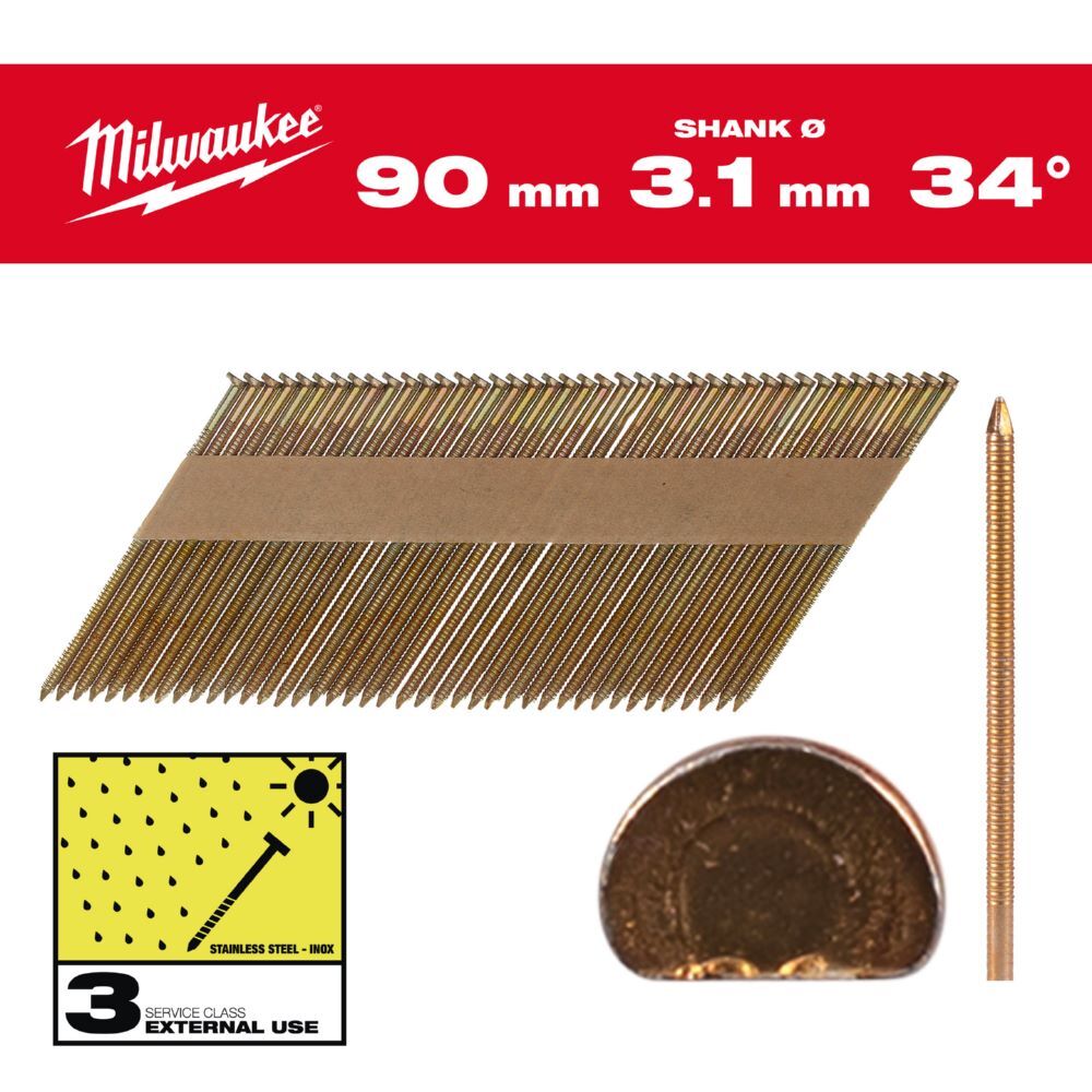 Milwaukee Elektrowerkzeuge D Kopf Nägel für M18FFN 7,4 x 3,1 x 90 mm Ringschaft feuerverzinkt 34 Grad Produktbild Milwaukee Elektrowerkzeuge D Kopf Nägel für M18FFN 7,4 x 3,1 x 90 mm Ringschaft feuerverzinkt 34 Grad bild 2