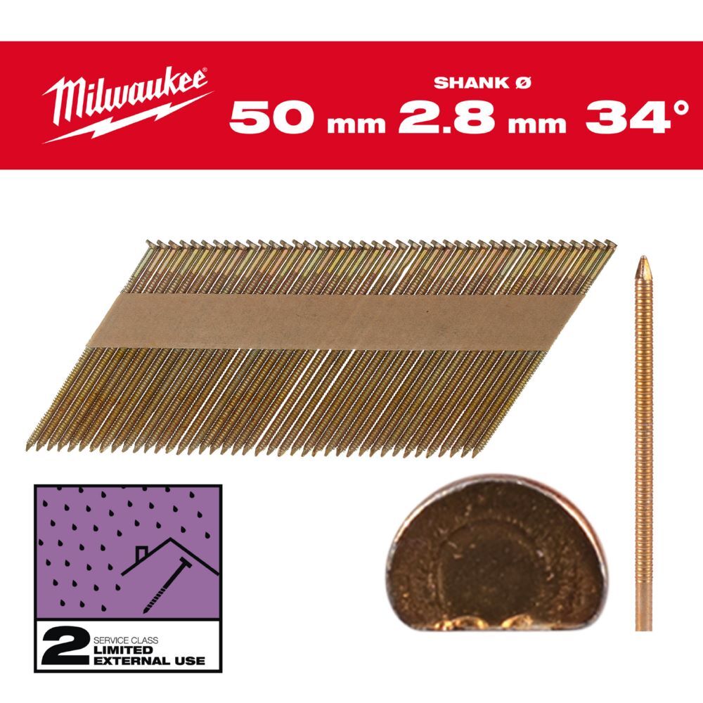 Milwaukee Elektrowerkzeuge Ringschaft verzinkt  D Kopf Nägel für M18FFN 7,4 x 2,8 x 50 mm Produktbild Milwaukee Elektrowerkzeuge Ringschaft verzinkt  D Kopf Nägel für M18FFN 7,4 x 2,8 x 50 mm