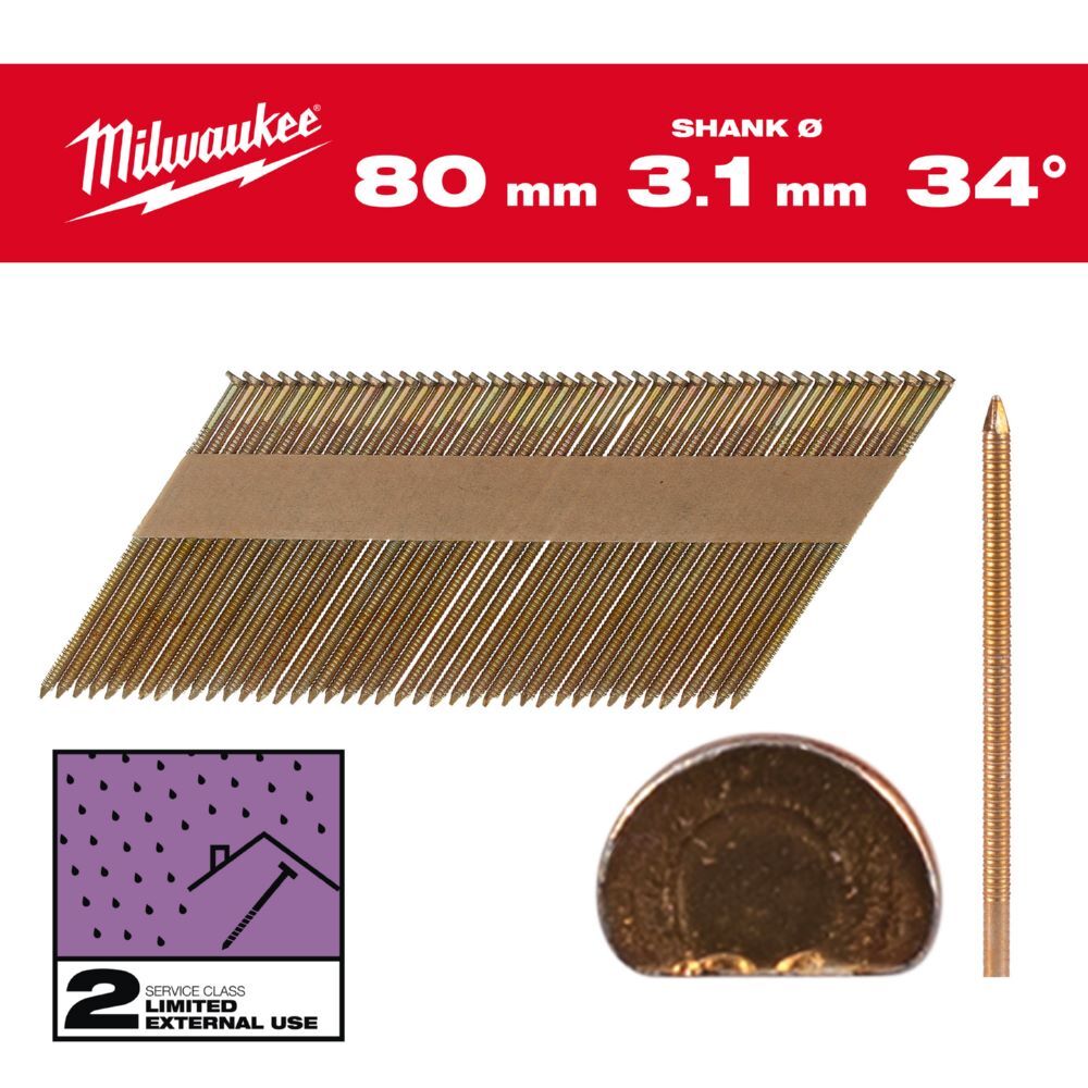 Milwaukee Elektrowerkzeuge D Kopf Nägel für M18FFN 7,4 x 3,1 x 80 mm Ringschaft verzinkt 34 Grad Produktbild Milwaukee Elektrowerkzeuge D Kopf Nägel für M18FFN 7,4 x 3,1 x 80 mm Ringschaft verzinkt 34 Grad bild 2