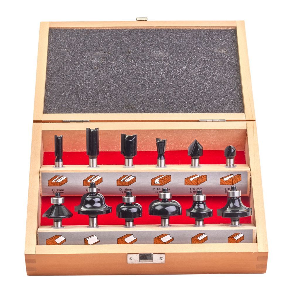 Milwaukee Fräsersatz HM 8 mm Schaft für Oberfräsen 12 Teile Produktbild Milwaukee Fräsersatz HM 8 mm Schaft für Oberfräsen 12 Teile