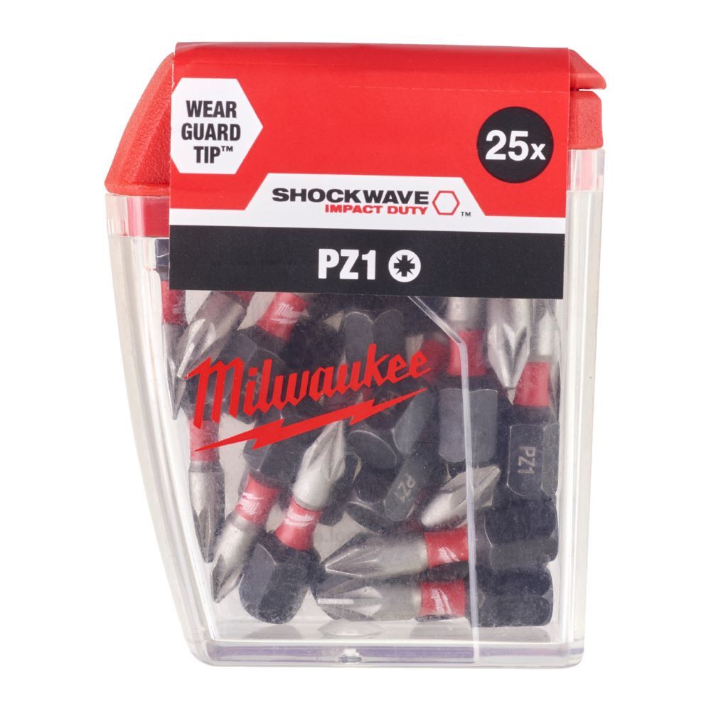 Milwaukee Schrauberbit Shockwave PZ1 25 mm 25er Pack Produktbild Milwaukee Schrauberbit Shockwave PZ1 25 mm 25er Pack