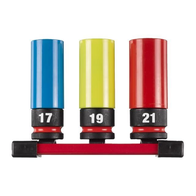 Produktbild Milwaukee SHOCKWAVE 1/2 Zoll Schlagnuss Automotive 3 teilig 17, 19, 21 mm auf Schiene