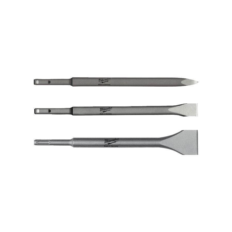 Milwaukee Spitz Flach Breitmeißel 250mm Meißelset SDS Plus 3 teilig Produktbild Milwaukee Spitz Flach Breitmeißel 250mm Meißelset SDS Plus 3 teilig