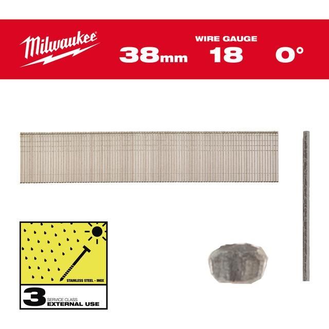 Produktbild Milwaukee Stauchkopf Nägel 18 Gauge für M18CN18GS 1,05 x 1,25 x 38 mm Edelstahl 0 Grad