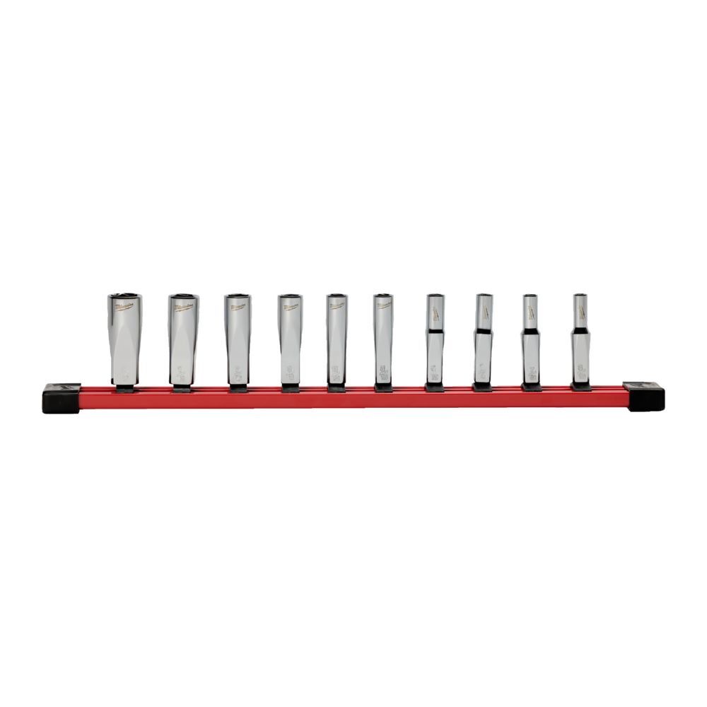 Produktbild Milwaukee Steckschlüsseleinsatz 1/4 Zoll lang Set 6-kant imperial 10-teilig auf Schiene