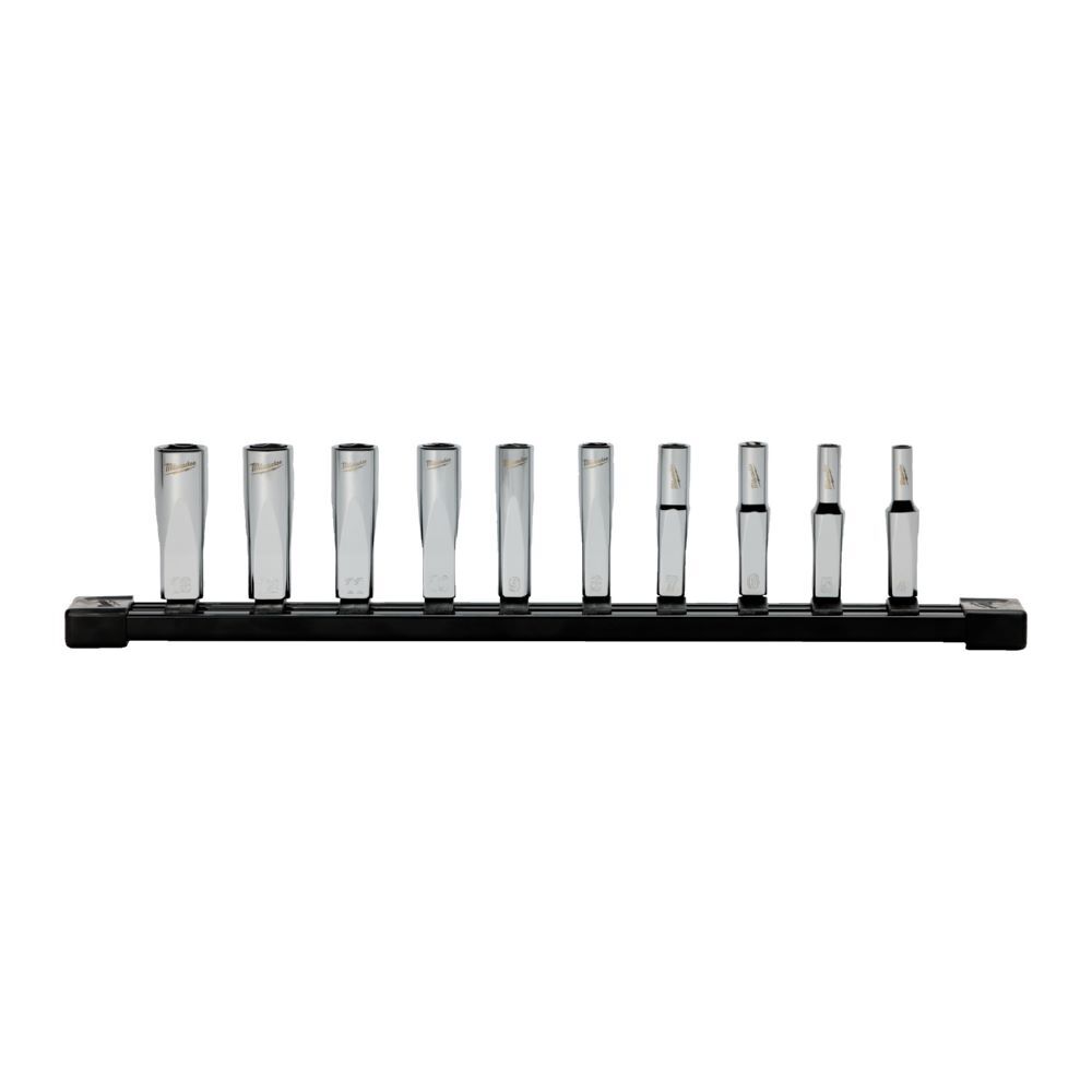 Produktbild Milwaukee Steckschlüsseleinsatz 1/4 Zoll lang Set 6-kant metrisch 10-teilig auf Schiene