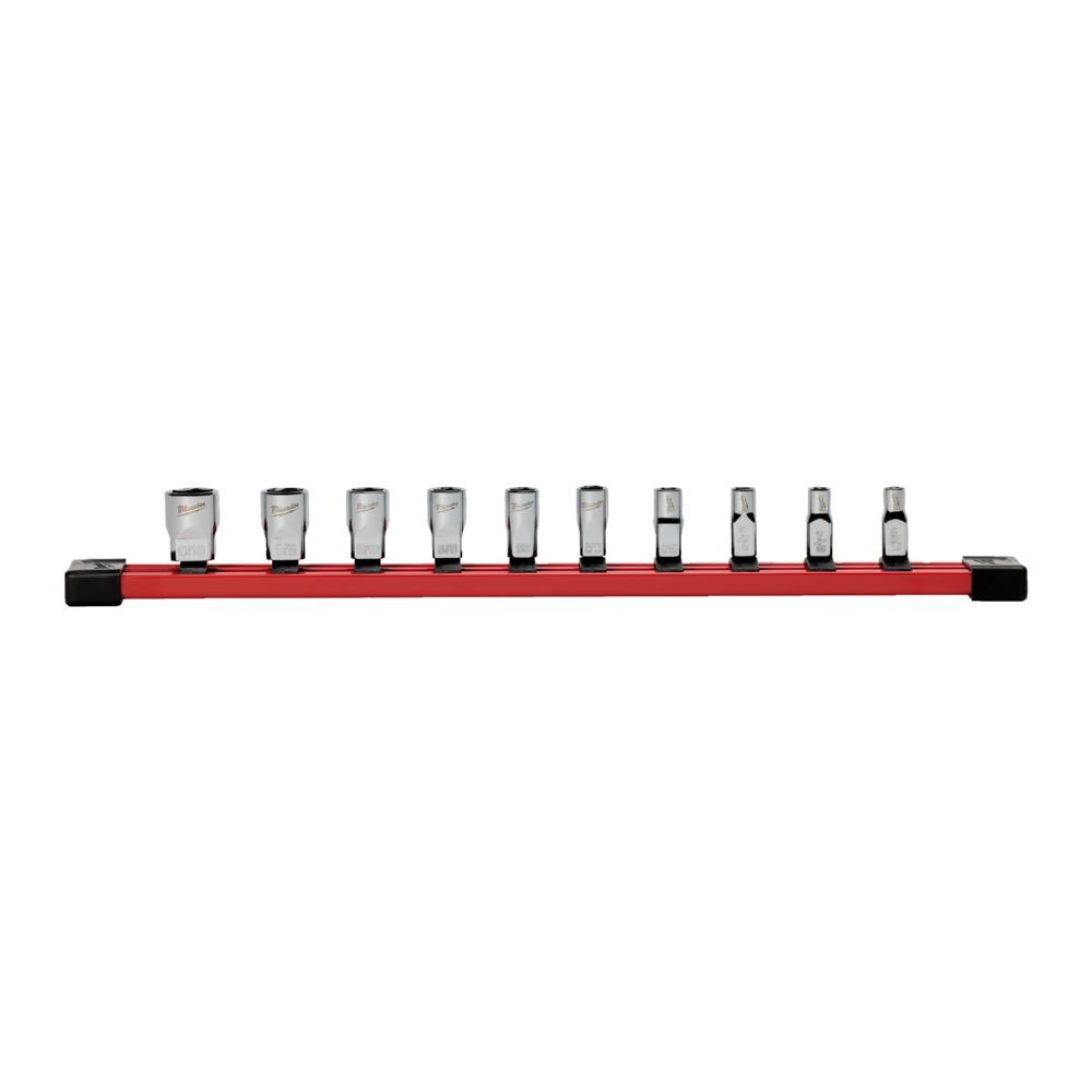 Produktbild Milwaukee Steckschlüsseleinsatz 1/4 Zoll Set 6-kant imperial 10-teilig auf Schiene