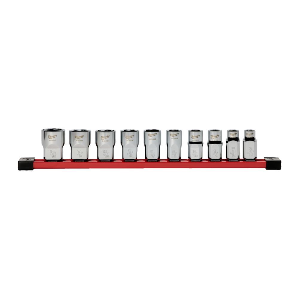 Produktbild Milwaukee Steckschlüsseleinsatz 1/2 Zoll Set 6-kant imperial 10-teilig auf Schiene