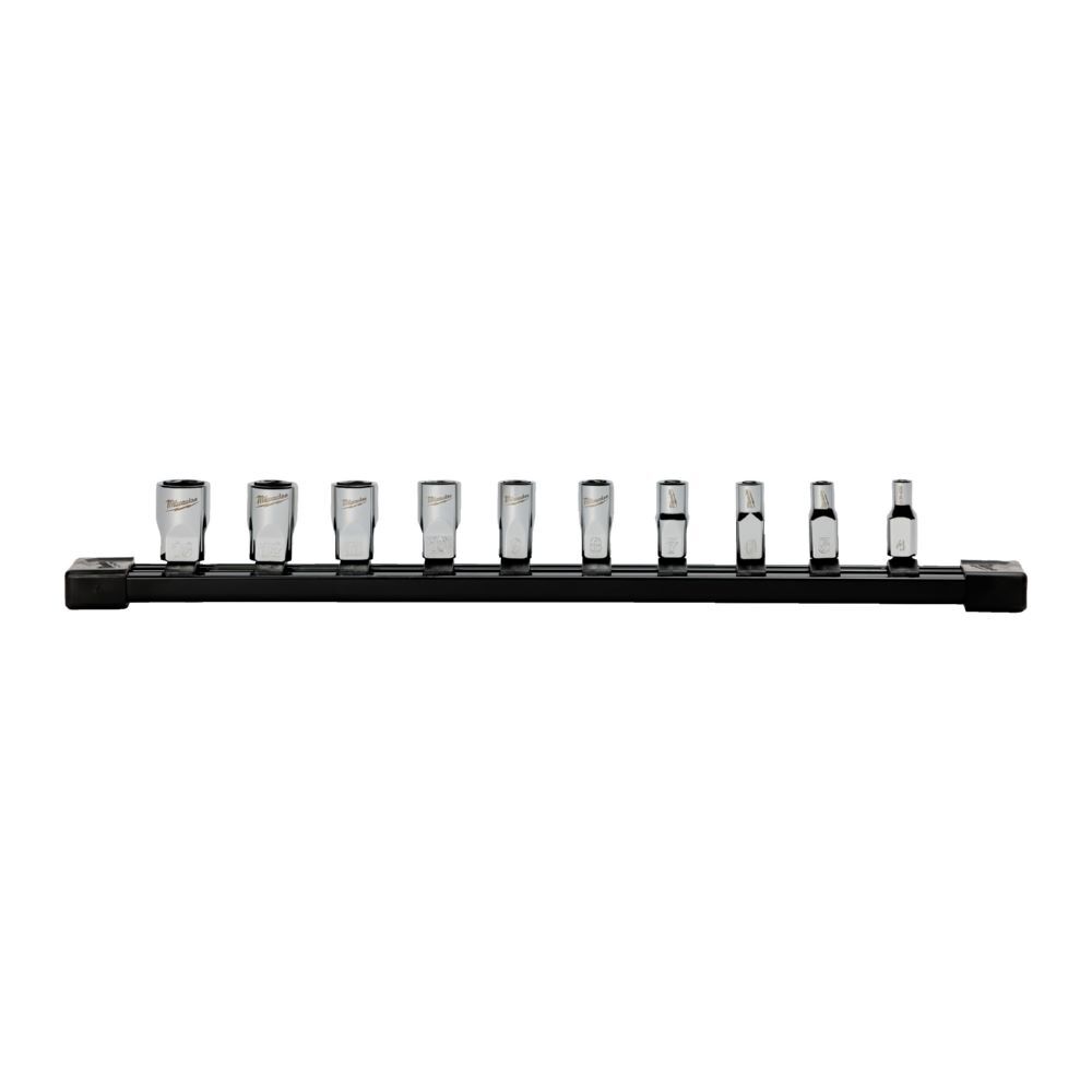Produktbild Milwaukee Steckschlüsseleinsatz 1/4 Zoll Set 6-kant metrisch 10-teilig auf Schiene
