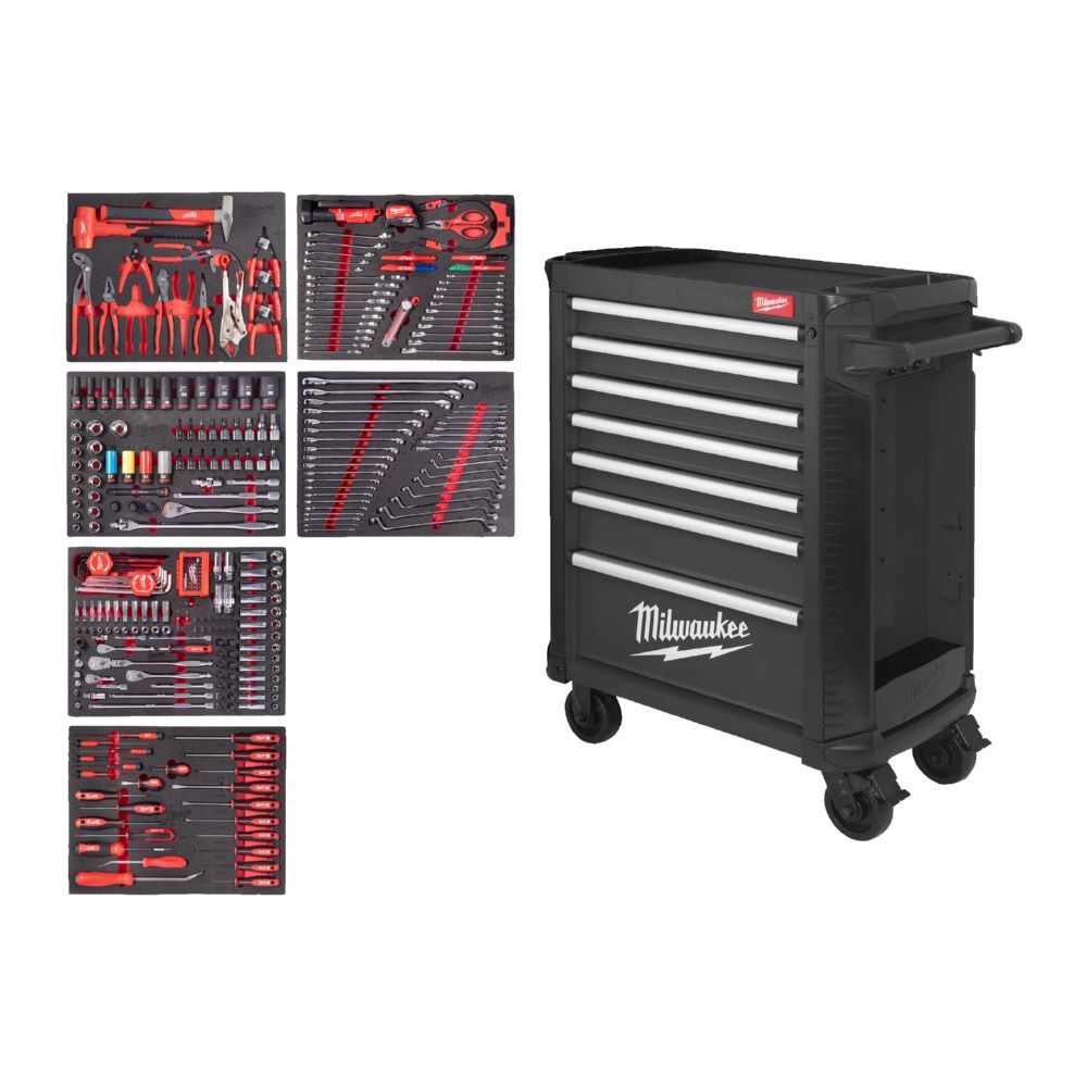 Produktbild Milwaukee TOOLGUARD Werkstattwagen mit Werkzeugbestückung Premium Version 337-teilig grau