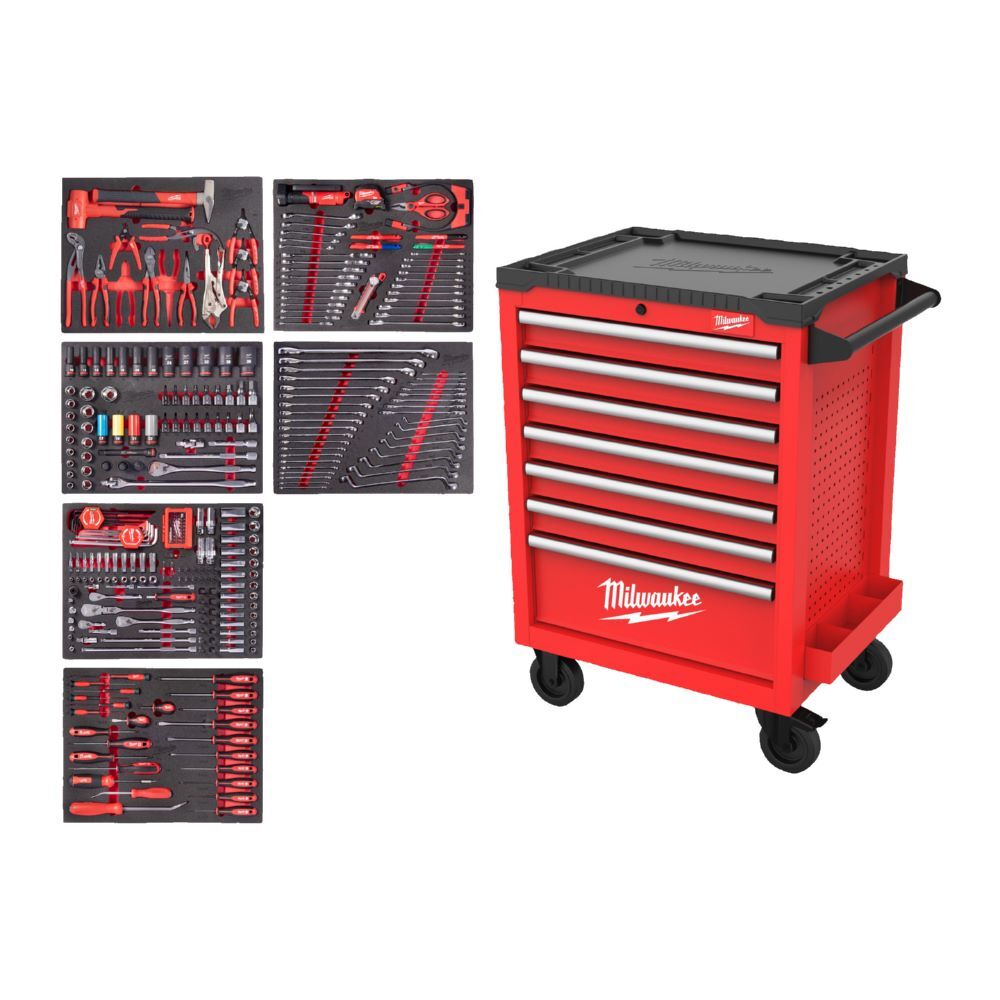 Produktbild Milwaukee TOOLGUARD Werkstattwagen mit Werkzeugbestückung 337-teilig 69 cm Rot