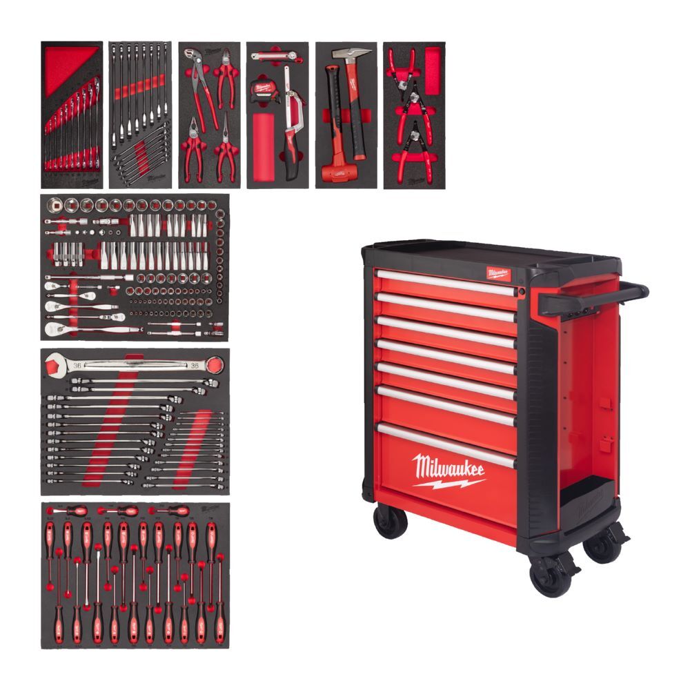 Produktbild Milwaukee TOOLGUARD Werkstattwagen mit Werkzeugbestückung Standard Version 206 teilig grau