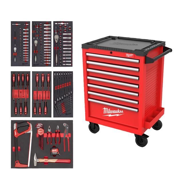Produktbild Milwaukee TOOLGUARD Werkstattwagen mit Werkzeugbestückung 131 Teile 27 Zoll / 69 cm