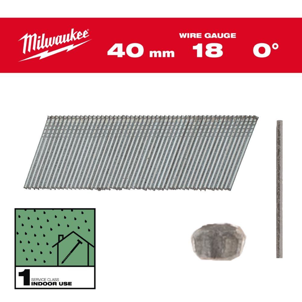 Milwaukee Elektrowerkzeuge Stauchkopf Nägel 18 Gauge für M18CN18GS 1,05 x 1,25 x 40 mm verzinkt Produktbild Milwaukee Elektrowerkzeuge Stauchkopf Nägel 18 Gauge für M18CN18GS 1,05 x 1,25 x 40 mm verzinkt
