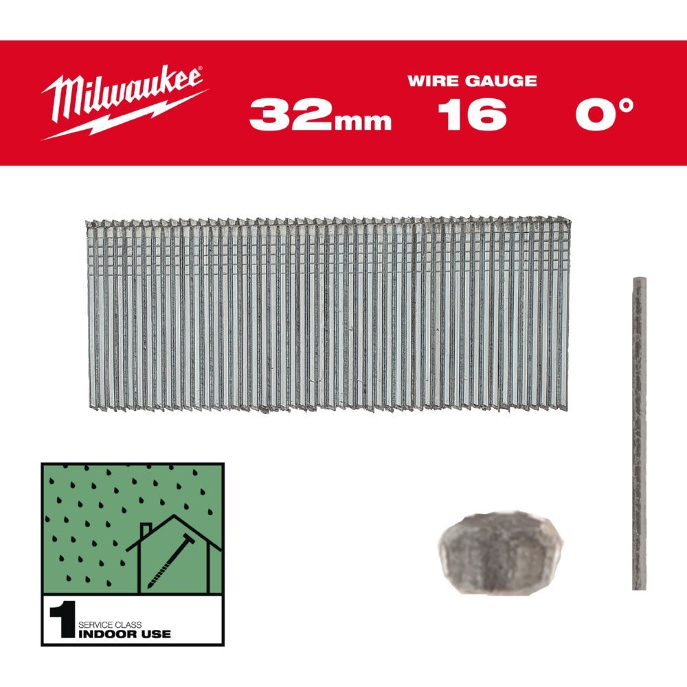 Milwaukee Elektrowerkzeuge Stauchkopf Nägel 16 Gauge für M18 FN16GS 2,8 x 32 mm verzinkt 0 Grad Produktbild Milwaukee Elektrowerkzeuge Stauchkopf Nägel 16 Gauge für M18 FN16GS 2,8 x 32 mm verzinkt 0 Grad