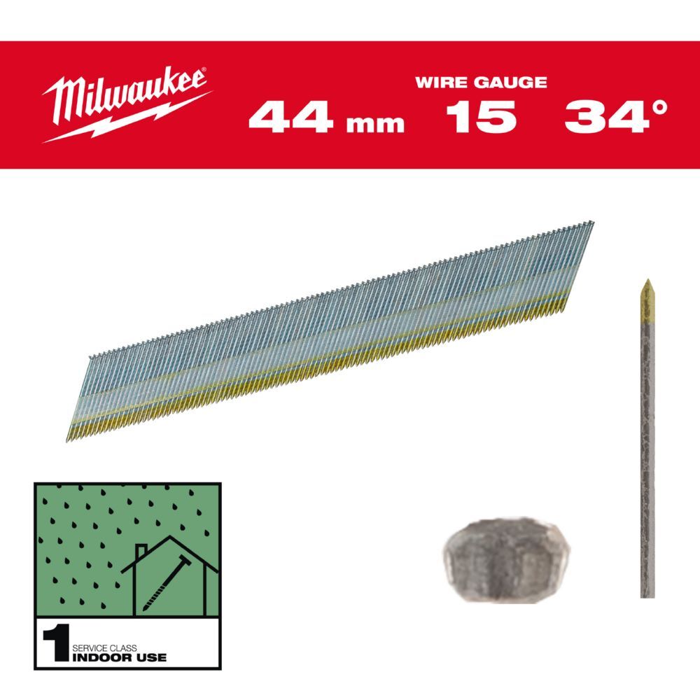 Milwaukee Elektrowerkzeuge Stift Nägel D-Kopf 15 Gauge für M18CN15GA x M18FN15GA 1,8 x 44 mm verzink Produktbild Milwaukee Elektrowerkzeuge Stift Nägel D-Kopf 15 Gauge für M18CN15GA x M18FN15GA 1,8 x 44 mm verzink