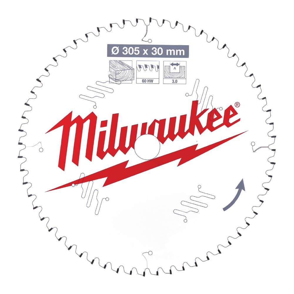 Milwaukee Sägeblatt Holz 305/30 mm 60 Zähne Wechselzahn negativ Produktbild Milwaukee Sägeblatt Holz 305/30 mm 60 Zähne Wechselzahn negativ