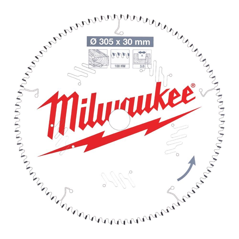 Milwaukee Sägeblatt Holz 305/30 mm 100 Zähne Wechselzahn negativ Produktbild Milwaukee Sägeblatt Holz 305/30 mm 100 Zähne Wechselzahn negativ