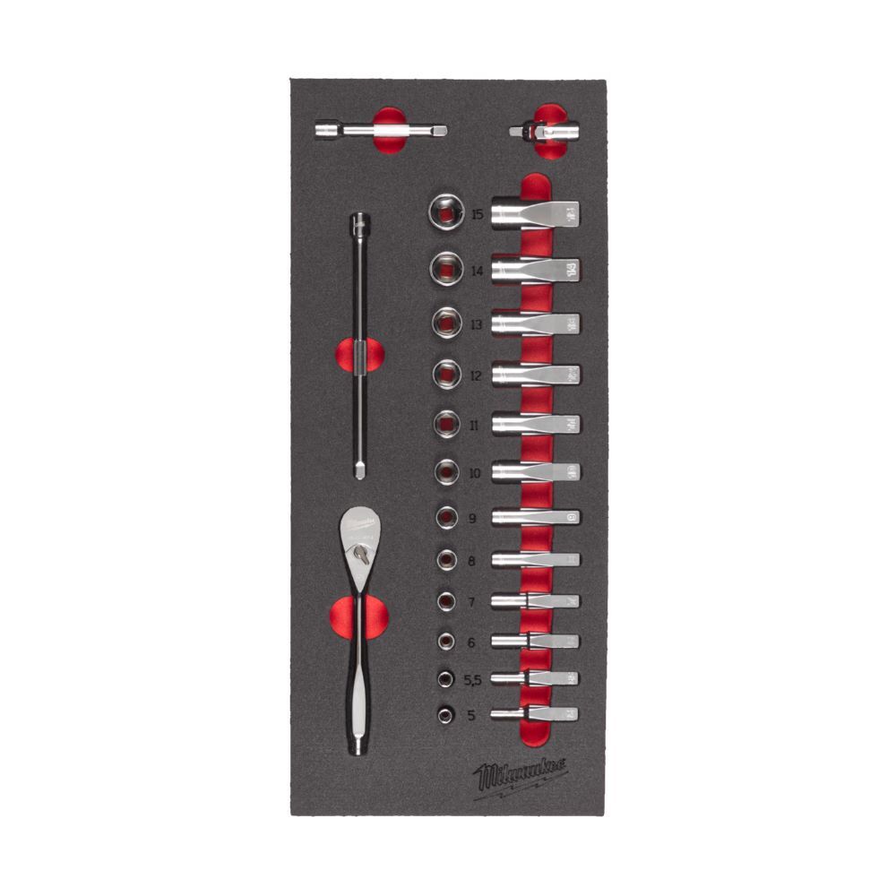 Milwaukee Ratschen und Steckschlüsseleinsätze 1/4 Zoll 28 teilig Einlage Produktbild Milwaukee Ratschen und Steckschlüsseleinsätze 1/4 Zoll 28 teilig Einlage