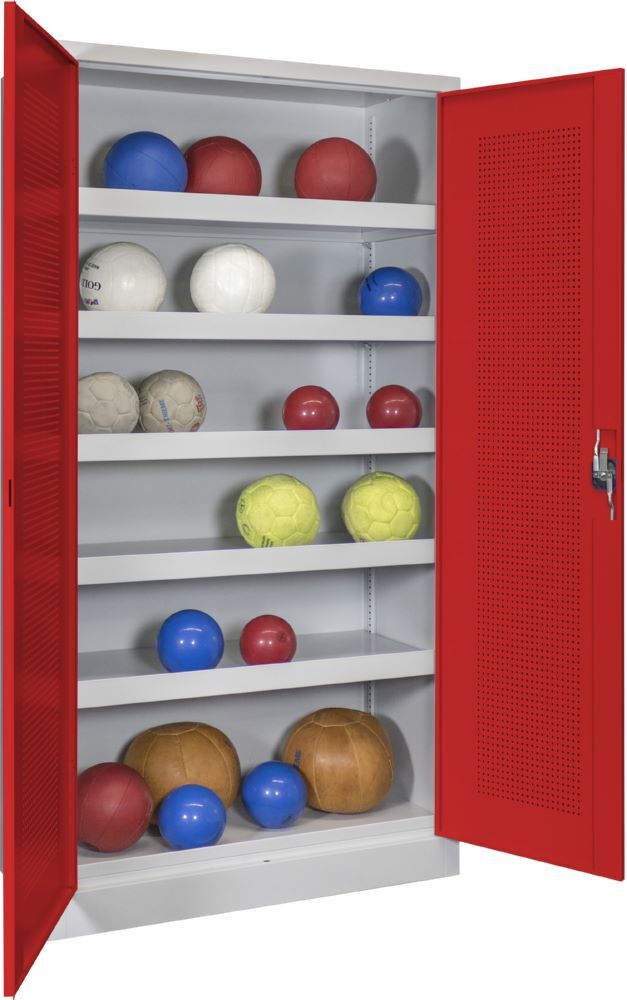 Produktbild PAVOY Ballschrank 1950x1000x500 Lochfeldtüren 5 Ballböden RAL 7035/3000