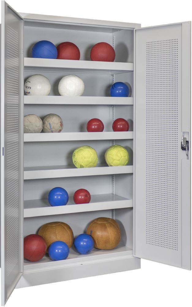 Produktbild PAVOY Ballschrank 1950x1000x500 Lochfeldtüren 5 Ballböden RAL 7035