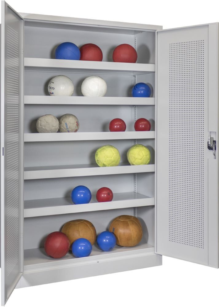 Produktbild PAVOY Ballschrank 1950x1200x500 Lochfeldtüren 5 Ballböden RAL 7035