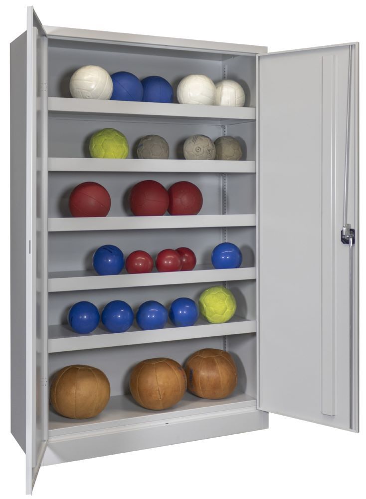 Produktbild PAVOY Ballschrank 1950x1200x500 Vollblechtüren 5 Ballböden RAL 7035