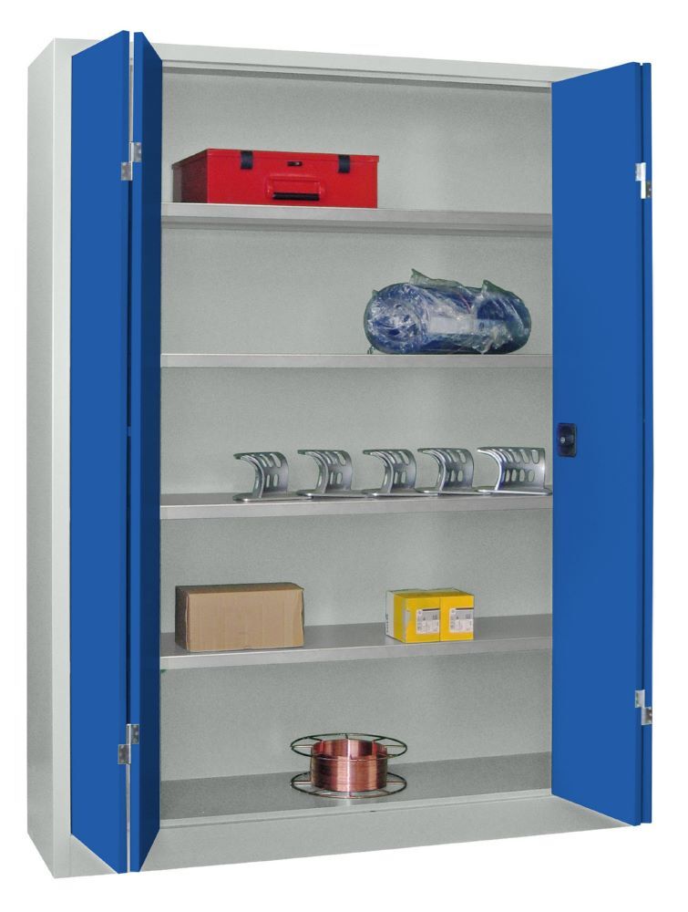Produktbild PAVOY Falttürenschrank 1950x1500x400 mm Drehgriff 2 Böden gepulvert RAL 7035/5010