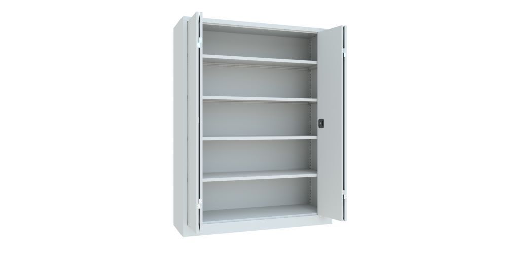 Produktbild PAVOY Falttürenschrank 1950x1500x500 mm Drehgriff 2 Böden gepulvert RAL 7035