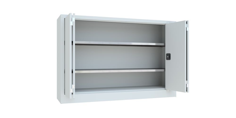 Produktbild PAVOY Falttürenschrank 1000x1500x400 mm Drehgriff 2 Böden verzinkt RAL 7035