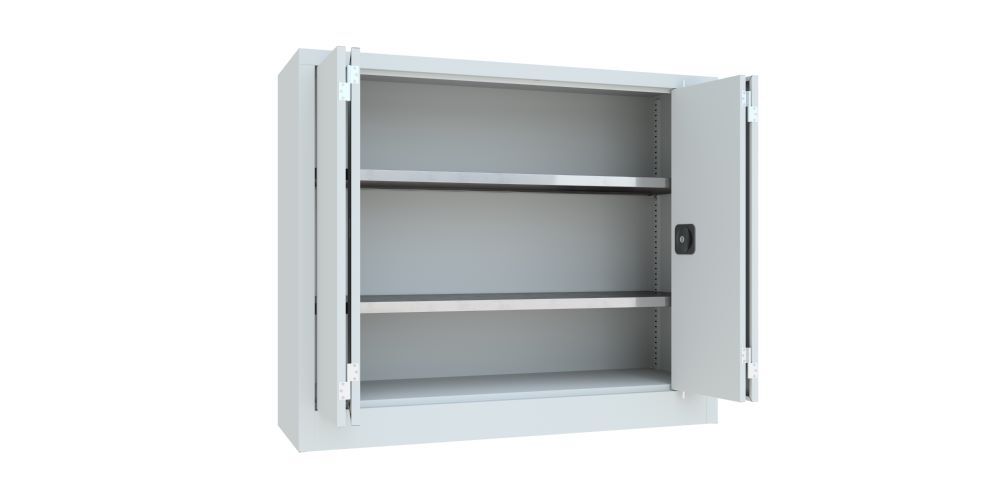 Produktbild PAVOY Falttürenschrank 1000x1200x400 mm Drehgriff 2 Böden verzinkt RAL 7035