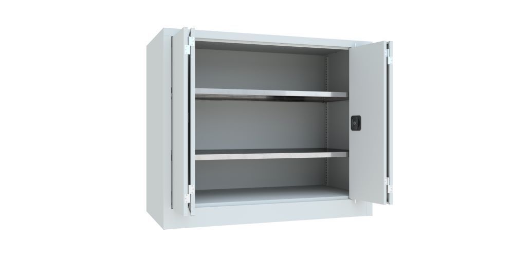Produktbild PAVOY Falttürenschrank 1000x1200x600 mm Drehgriff 2 Böden verzinkt RAL 7035