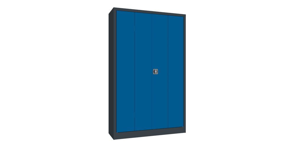Produktbild PAVOY Falttürenschrank 1950x1200x400 mm Drehgriff 2 Böden verzinkt RAL 7016/5010